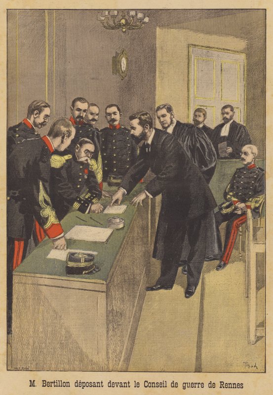 Alphonse Bertillon testifying before the second court martial of Alfred Dreyfus in Rennes by French School