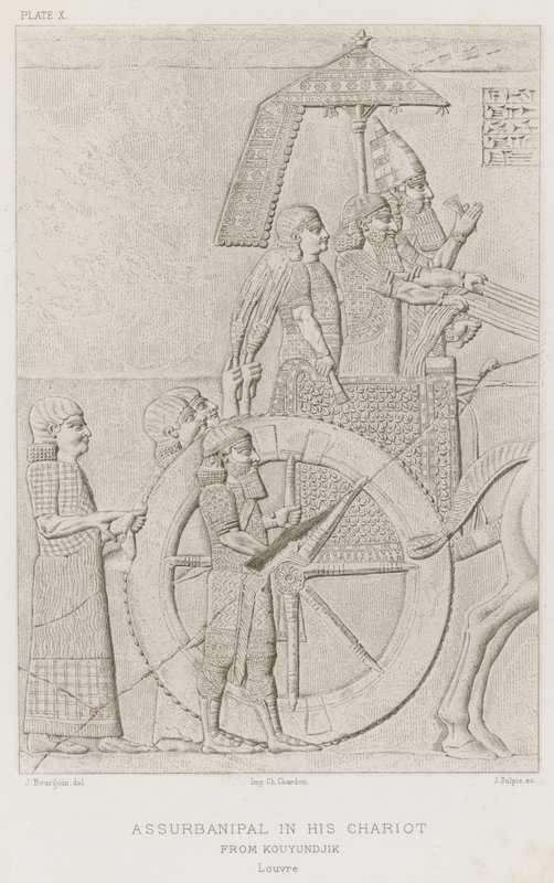Assurbanipal in his chariot, from Kouyundjik, Louvre by French School