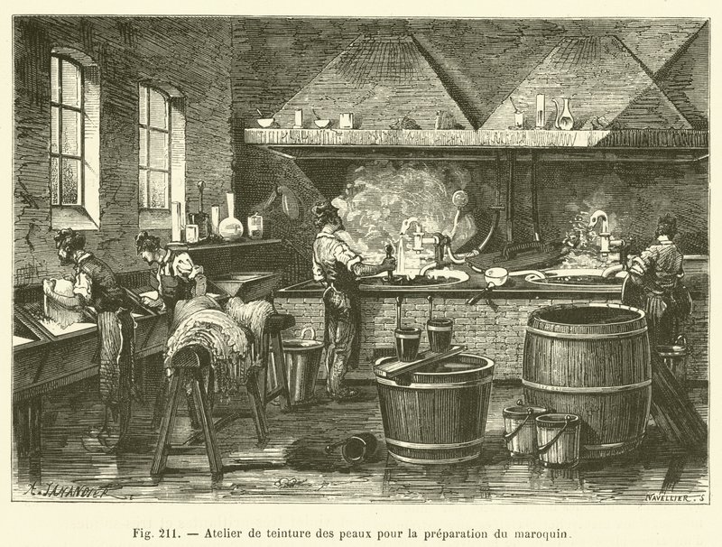Dyeing Workshop for Preparing Morocco Leather (engraving) by French School