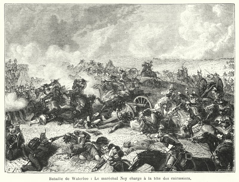 Battle of Waterloo, Marshal Ney Charging at the Head of the Cuirassiers (engraving) by French School
