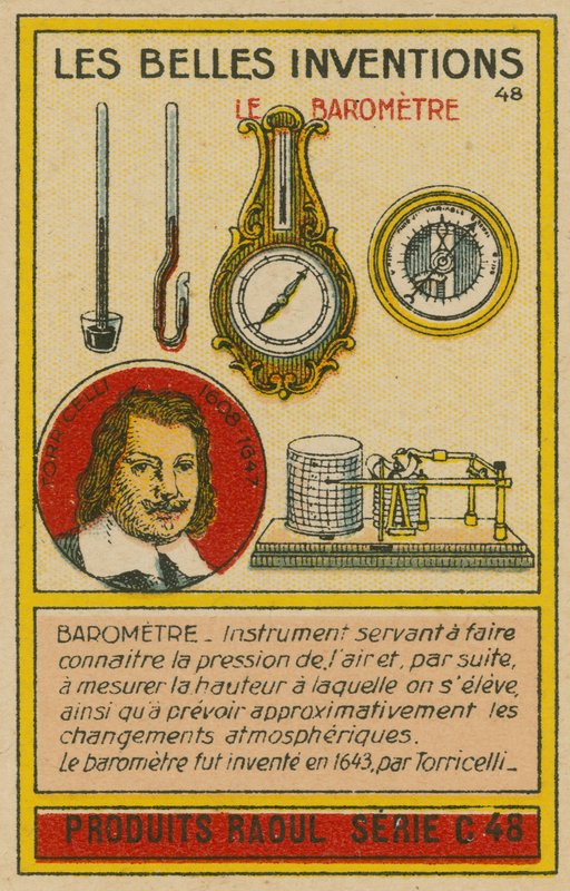 Beautiful inventions card, barometers by French School