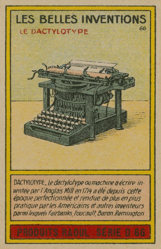 Beautiful inventions card, typewriter by French School