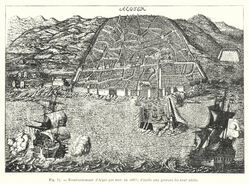Bombardment of Algiers by Sea, in 1683; After an Engraving from the 17th Century by French School