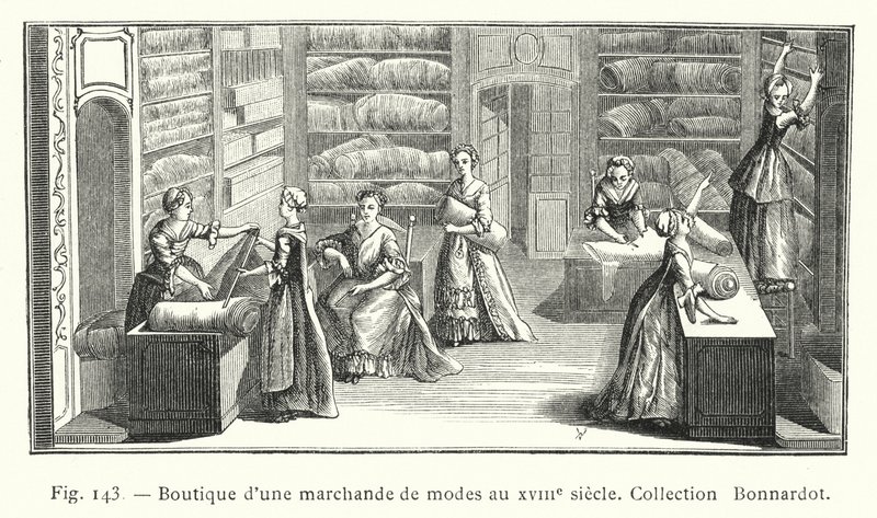 Shop of a fashion merchant in the 18th century, Bonnardot Collection by French School