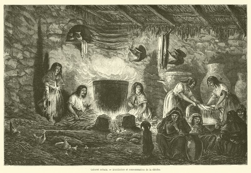 Urban Tavern, Distillation and Consumption of Chicha (engraving) by French School