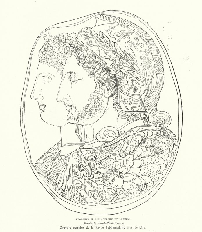 Cameo of Ancient Egyptian Pharaoh Ptolemy Philadelphus and His Wife Arsinoe, 3rd Century BC by French School