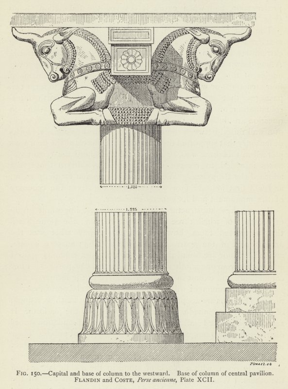 Capital and Base of Column to the Westward, Base of Column of Central Pavilion by French School