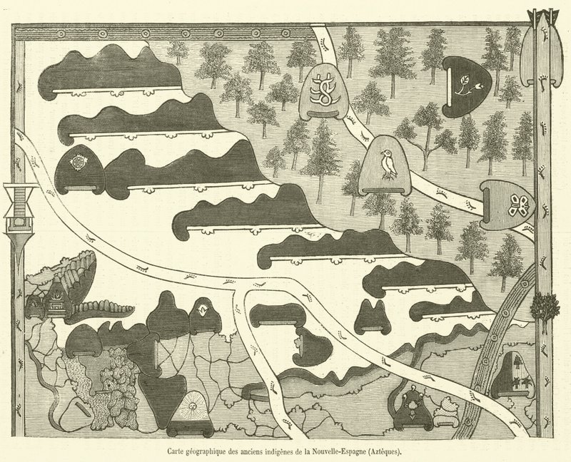 Geographical Map of the Ancient Indigenous People of New Spain, Aztecs (engraving) by French School