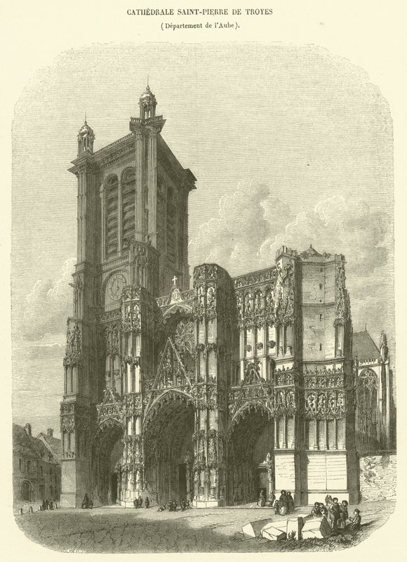 Saint-Pierre Cathedral of Troyes, Department of Aube (engraving) by French School