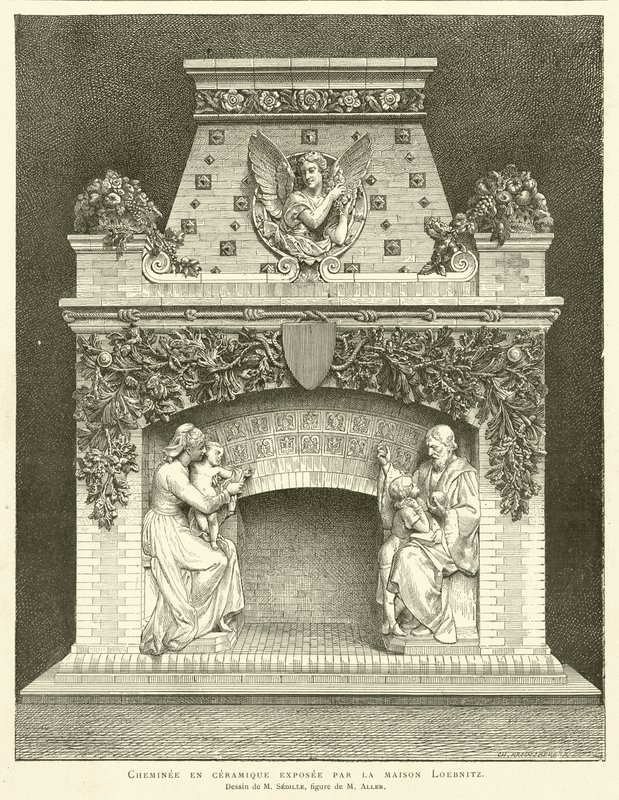 Ceramic Chimney Exhibited by the Loebnitz House, Drawing by M Sedille, Figure by M Aller by French School