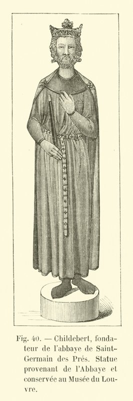 Childebert, founder of the Saint-Germain des Pres abbey, Statue from the Abbey and kept at the Louvre Museum by French School