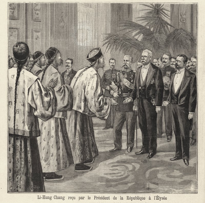 Chinese politician and diplomat Li Hongzhang received by French President Felix Faure at the Elysee Palace, Paris by French School