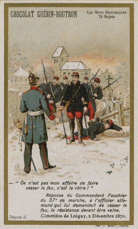 Chocolat Guerin-Boutron Trade Card, Historic Words Series by French School