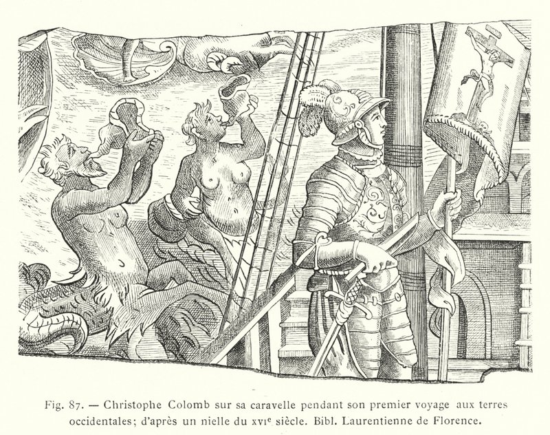 Christopher Columbus on His Caravel During His First Voyage to the Western Lands; After a Niello from the 16th Century, Laurentian Library of Florence by French School