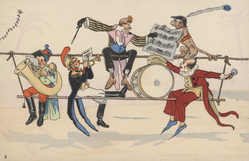 Circus scene, from a set of interconnecting postcards by French School