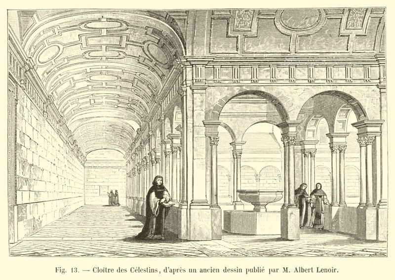 Cloister of the Celestins, after an old drawing published by M. Albert Lenoir by French School