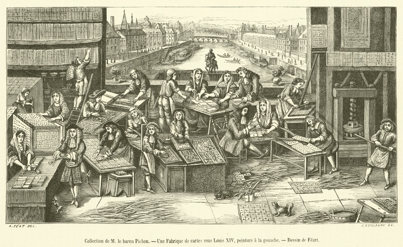 Collection of Baron Pichon, A Card Factory under Louis XIV (engraving) by French School