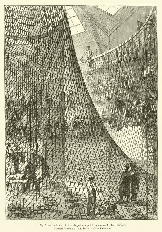 Making the Net for the Steam Captive Balloon by Mr. Henri Giffard, Central Rope Factory of MM Fretet and Co., Vincennes by French School
