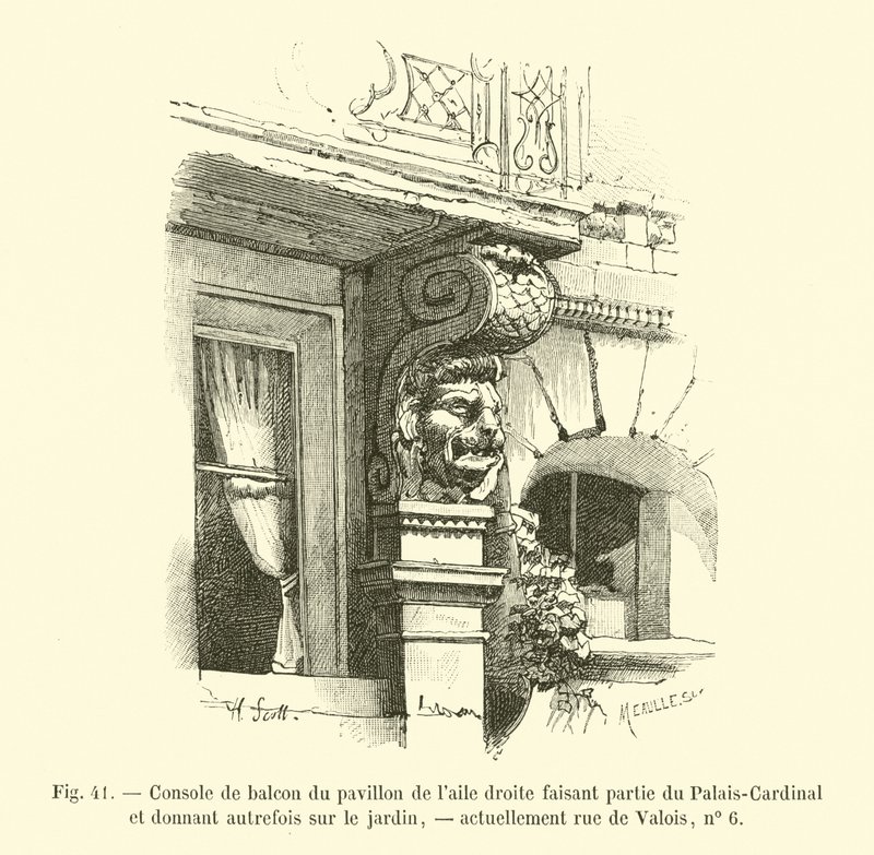 Balcony console of the pavilion of the right wing, part of the Palais-Cardinal, formerly overlooking the garden, now rue de Valois, no 6 by French School