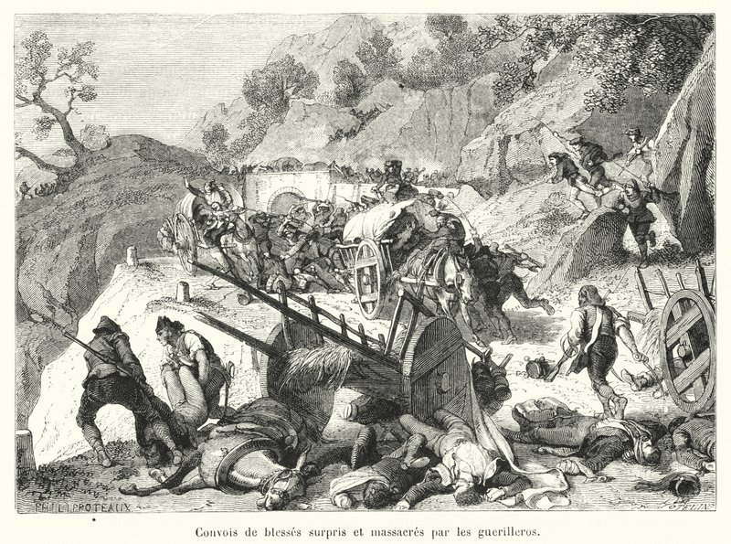 Convoys of Wounded Surprised and Massacred by Guerrillas (engraving) by French School