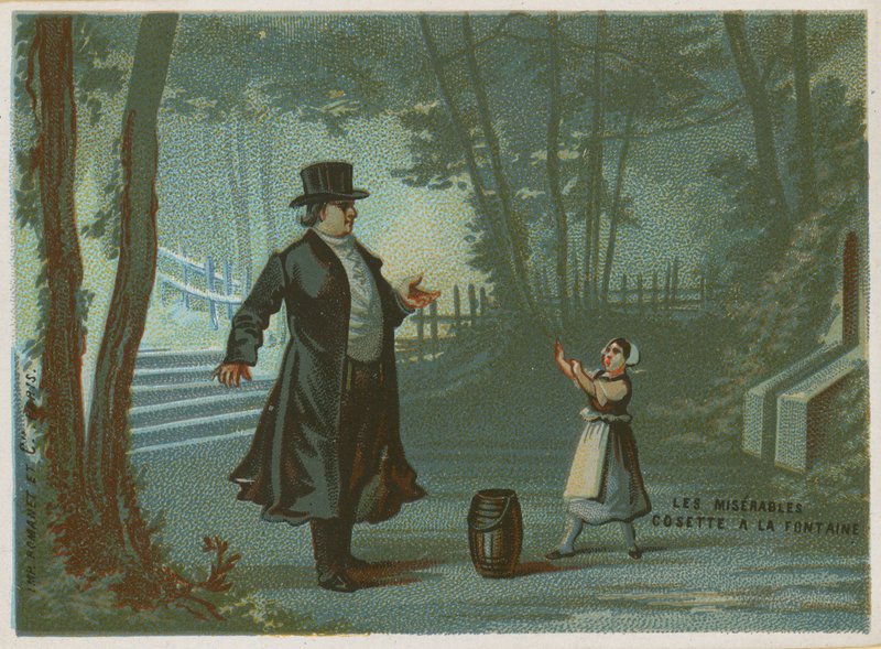 Cosette at the fountain; scene from Les Miserables by Victor Hugo by French School