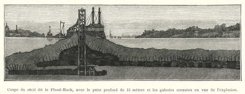 Cross Section of the Flood-Rock Reef, with the 15-Meter Deep Well and the Galleries Dug for the Explosion by French School