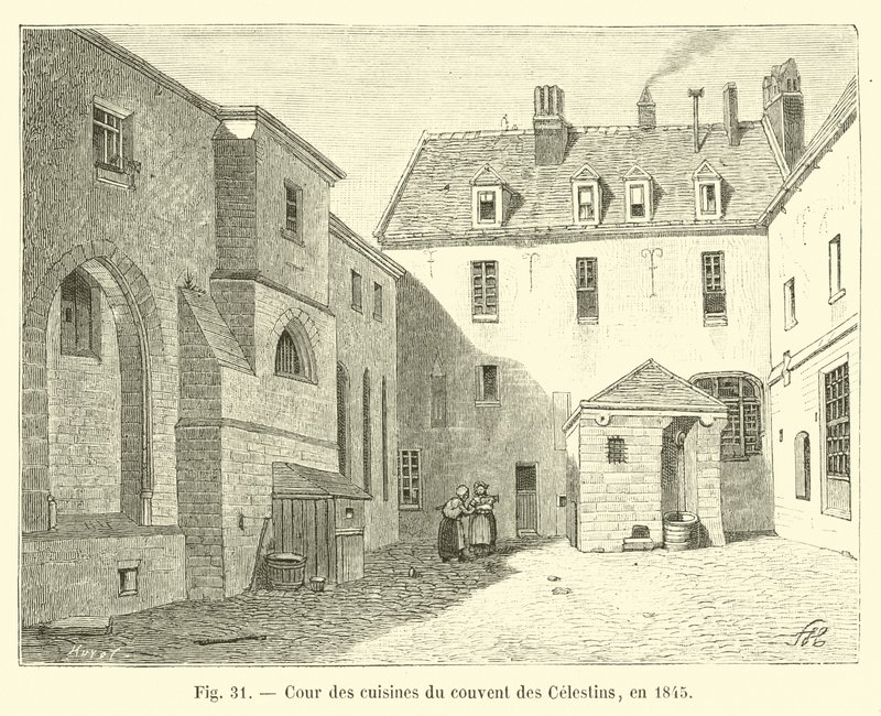 Kitchen courtyard of the Celestins convent, in 1845 by French School