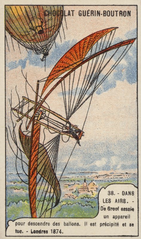 Death of de Groof while testing an apparatus for descending from a balloon in flight, London by French School