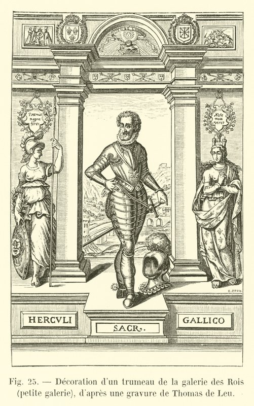 Decoration of a pier glass in the gallery of Kings, small gallery, after an engraving by Thomas de Leu by French School