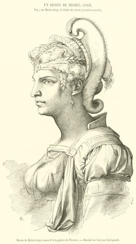 Drawing by Michelangelo kept in the Florence Gallery (engraving) by French School