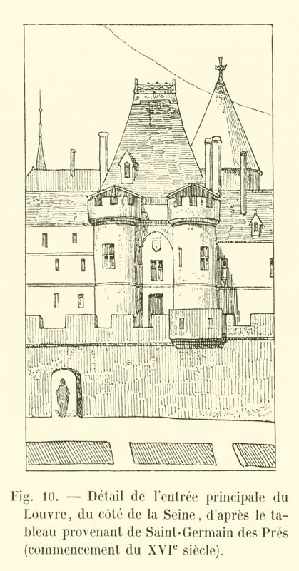 Detail of the main entrance of the Louvre, from the side of the Seine, after the painting from Saint-Germain des Pres, early 16th century by French School
