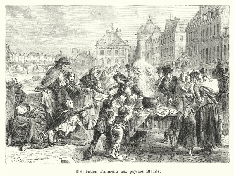 Distribution of Food to Starving Peasants (engraving) by French School