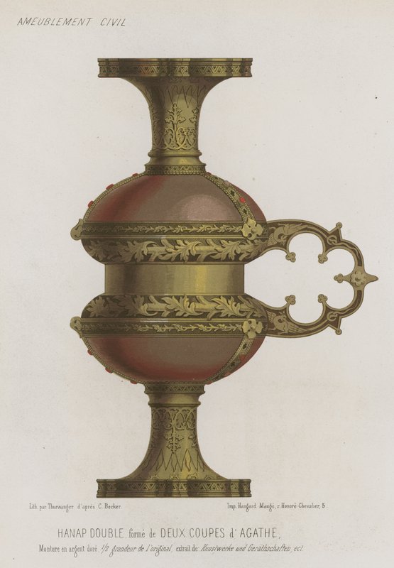 Double goblet formed from two agate cups by French School