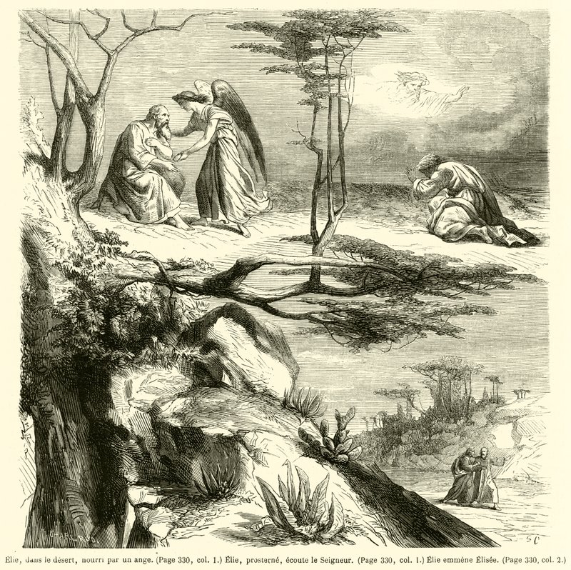 Elijah in the Desert, Fed by an Angel, Elijah Prostrate, Listening to the Lord, Elijah Takes Elisha by French School