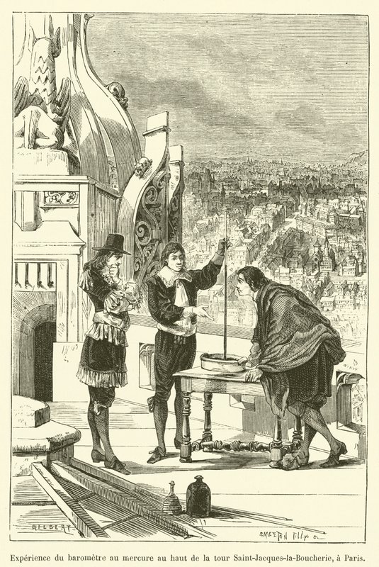 Mercury Barometer Experiment at the Top of Saint-Jacques-la-Boucherie Tower, Paris by French School