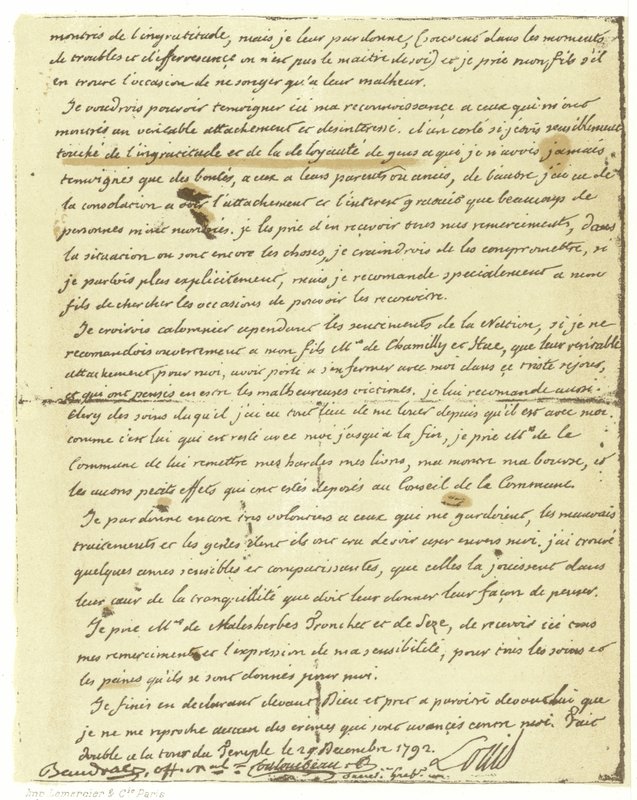 Facsimile of the Will of Louis XVI of France by French School