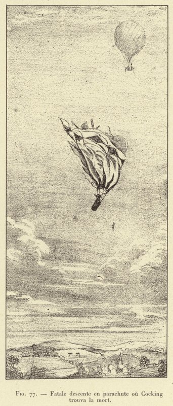 Fatal Parachute Descent where Cocking Found Death (engraving) by French School
