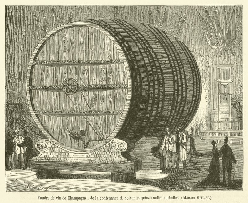 Champagne Wine Barrel, Holding Seventy-Five Thousand Bottles, Mercier House (engraving) by French School