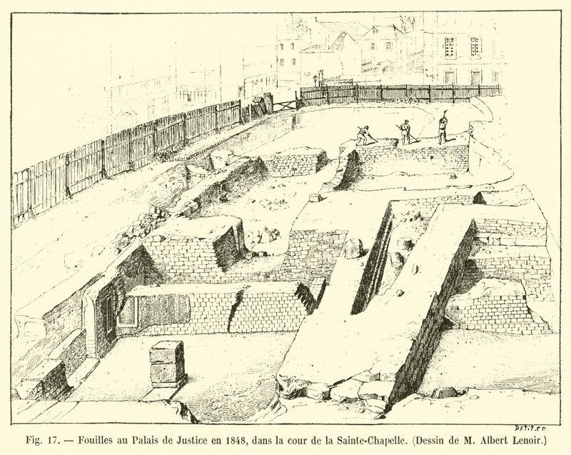 Excavations at the Palace of Justice in 1848, in the Courtyard of Sainte-Chapelle, Drawing by M Albert Lenoir by French School