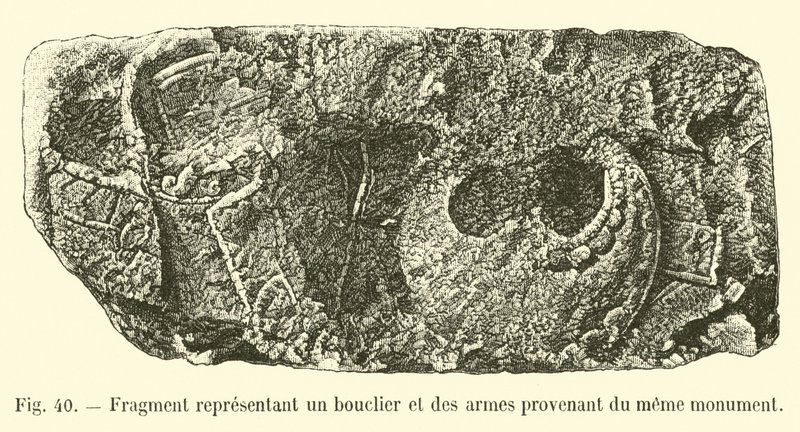 Fragment representing a shield and weapons from the same monument by French School