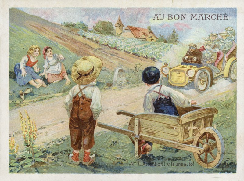 French Children Watching Speeding Car by French School