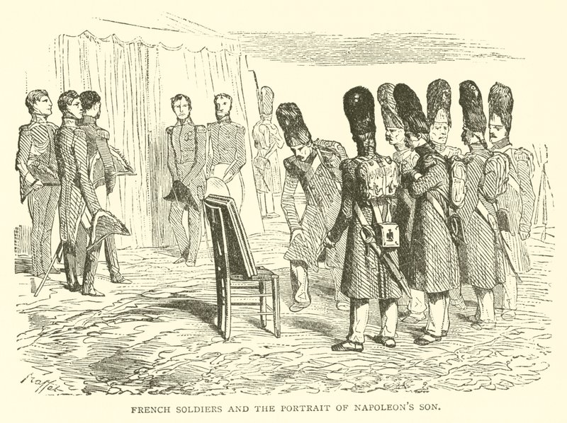 French soldiers and the portrait of Napoleon