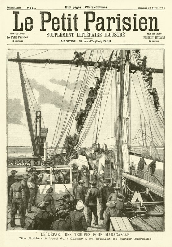 French Soldiers Departing Marseilles for Madagascar (engraving) by French School