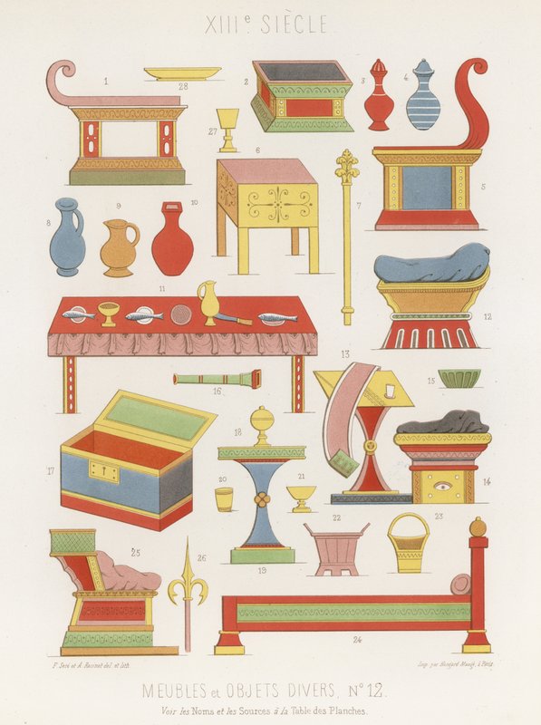 Furniture and various objects of the 13th century by French School