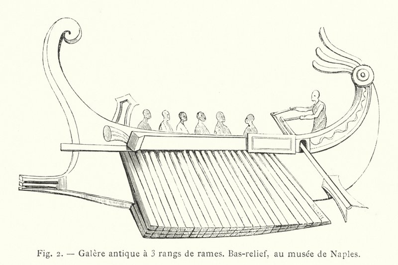 Ancient Galley with Three Rows of Oars, Bas-relief, at the Naples Museum by French School