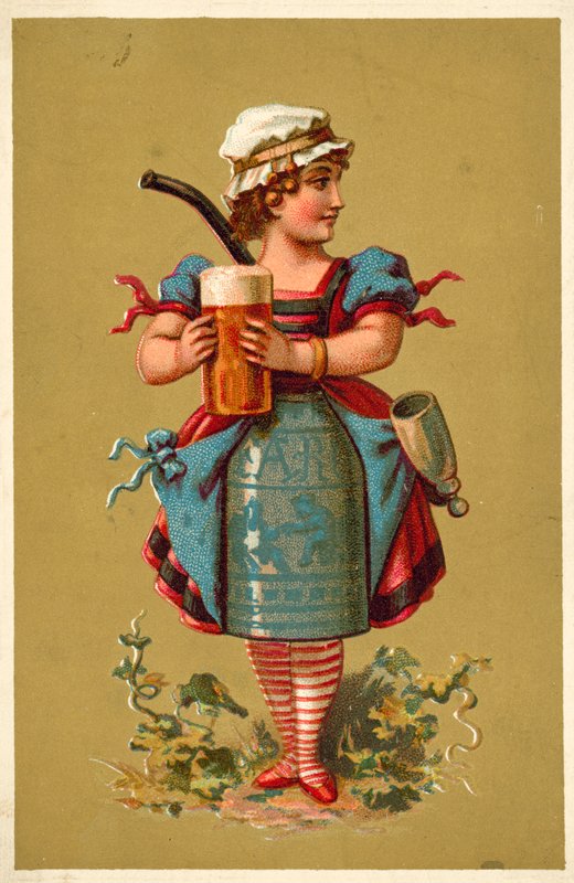Girl holding a large glass of beer by French School