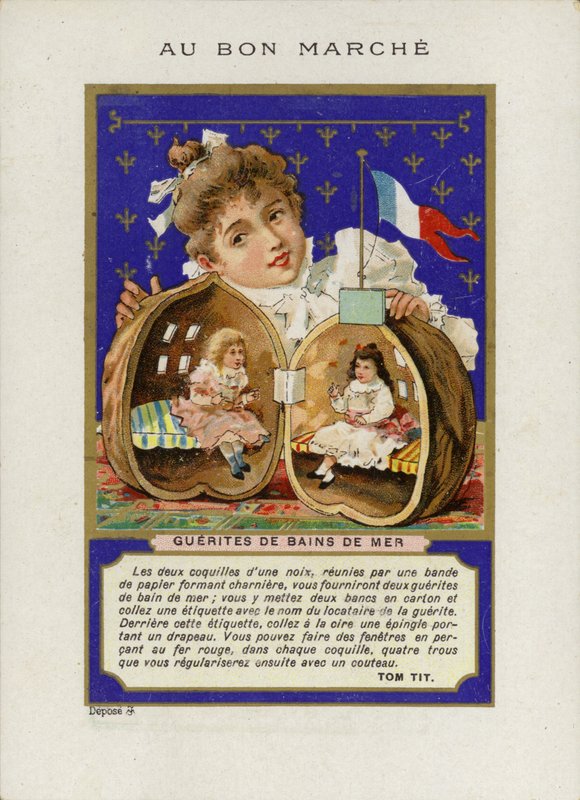 Girl Playing with Dolls Sitting Inside Walnut Shell, Guerites de Bains de Mer by French School