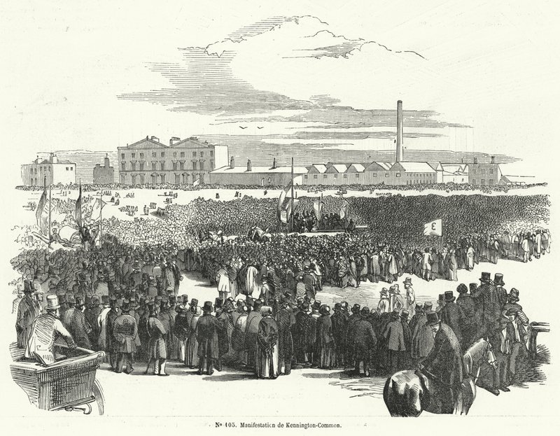 Great meeting of the Chartists on Kennington Common, London by French School