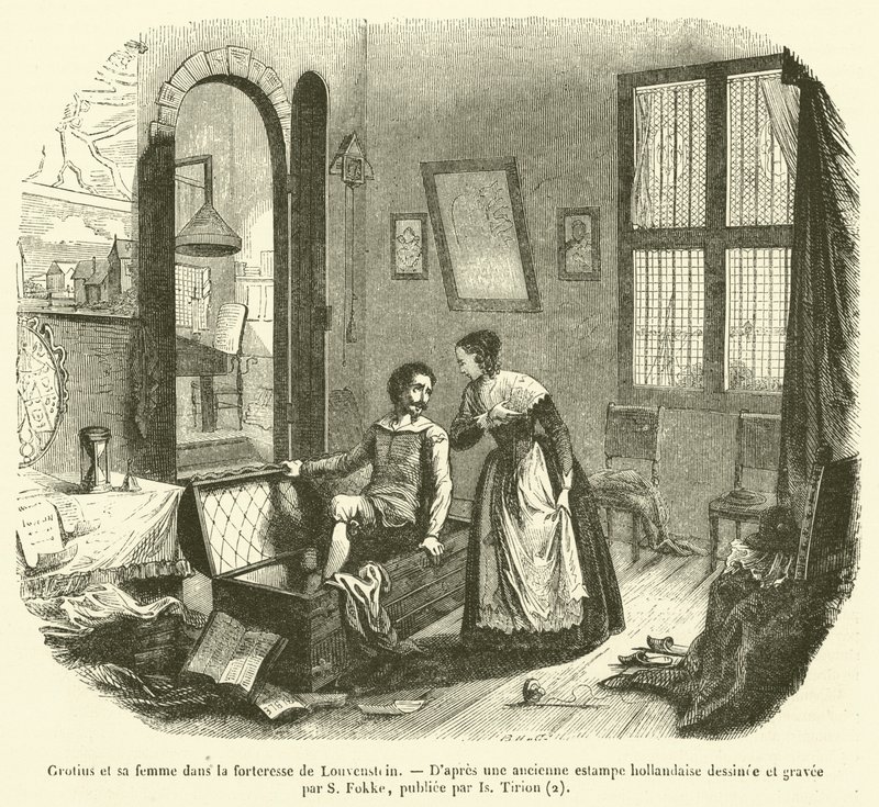 Grotius and His Wife in the Fortress of Louvenstein (engraving) by French School