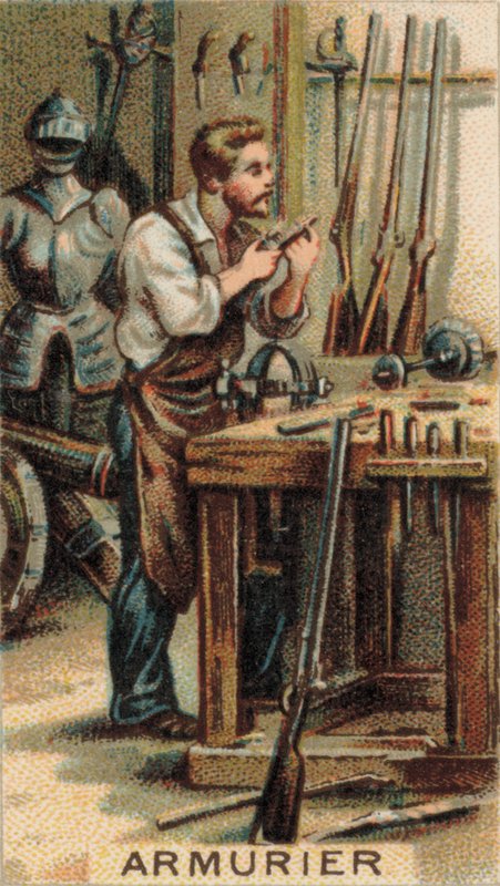 Gunsmith at Work in His Workshop by French School